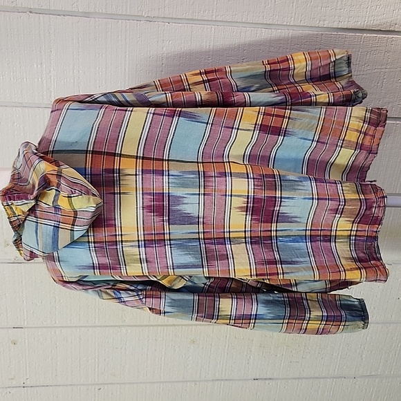 IT'S PAQUETTE Vintage 80's Beach Plaid Hooded Light-weight Oversized Pullover - Picture 3 of 13